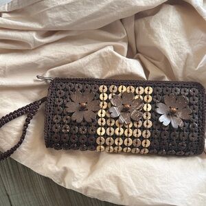 Brown and Cream Beaded Clutch